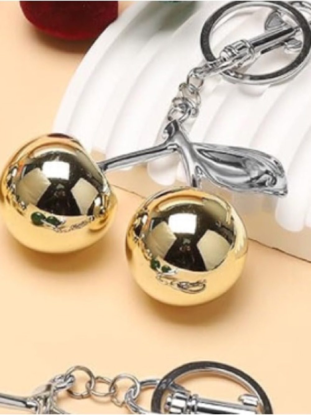 Cherry Keychain Charm - Gold & Silver